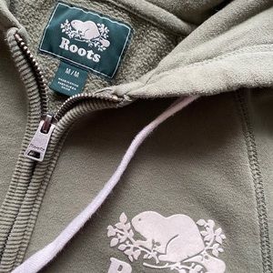 olive green roots zip up sweater